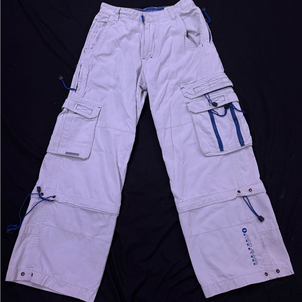 JNCO White Cargo Pants with Blue Accents